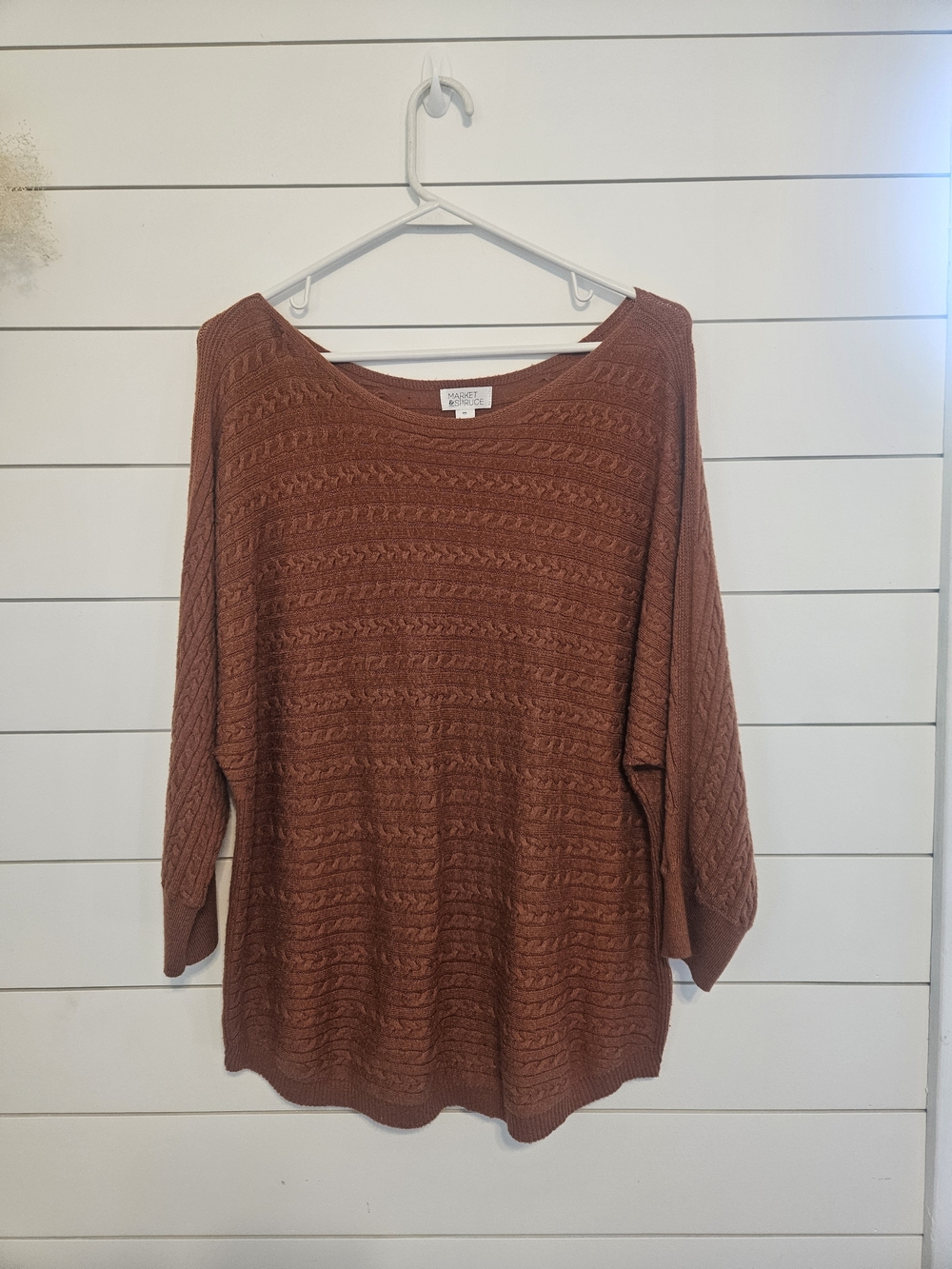 Market & Spruce Rust Cable Knit Scoop Neck Pullover